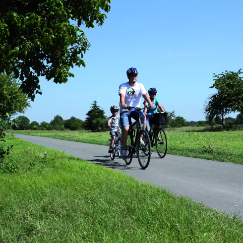 Radfahrende Familie auf dem Radweg